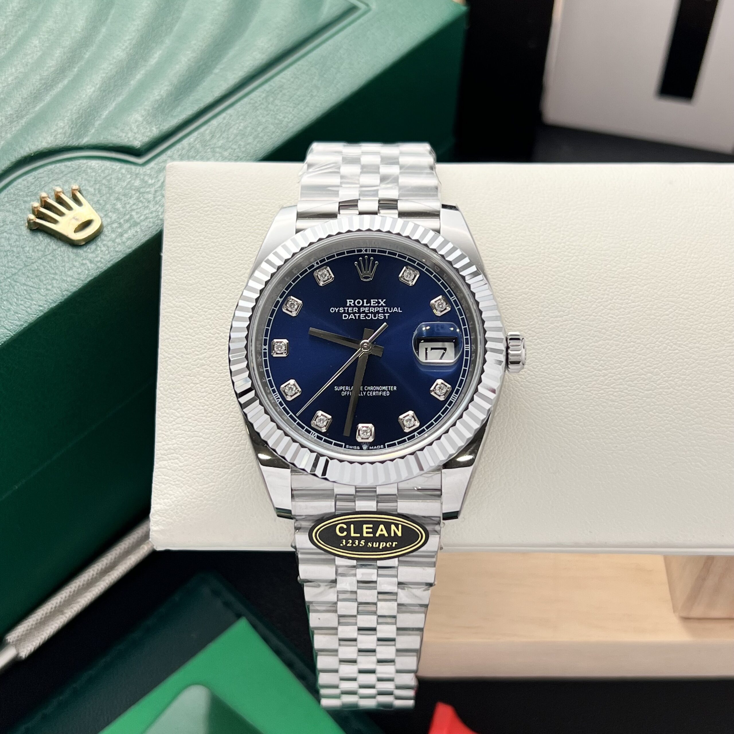 Rolex Datejust 126334 904L Steel Blue Dial CZ Diamonds 41mm Jub Super Clone