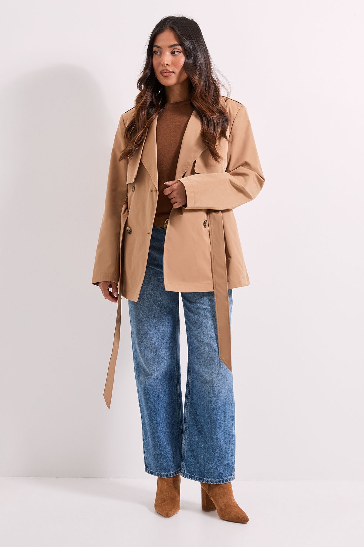 Dorothy Perkins Petite Double Breasted Belted Trench Coat
