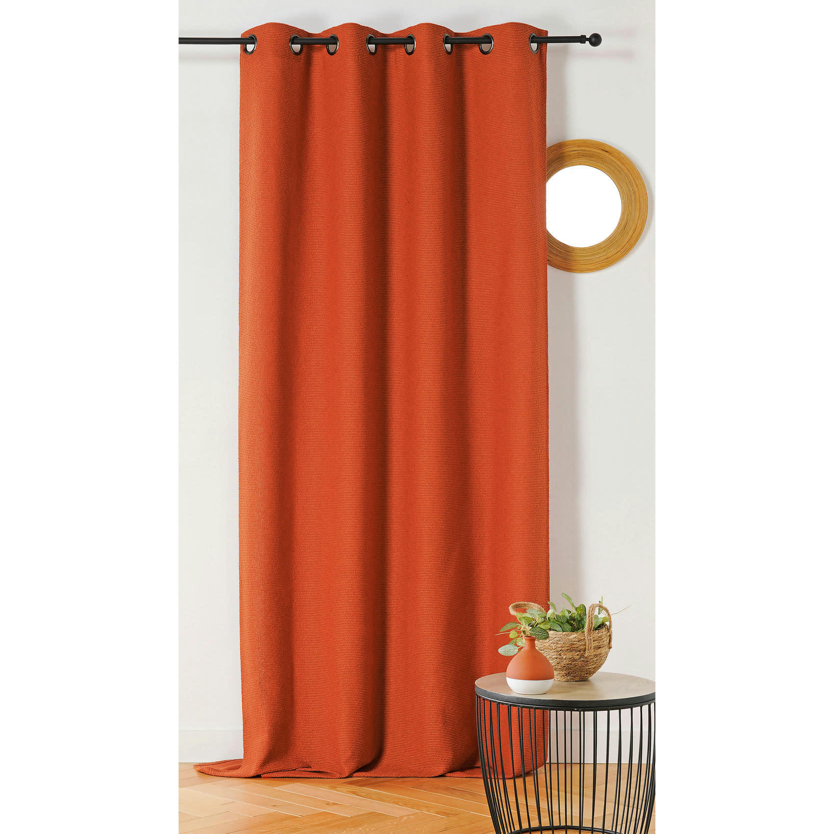 - Rideau à l'aspect texturé en bouclette coton terracotta 140x260 cm