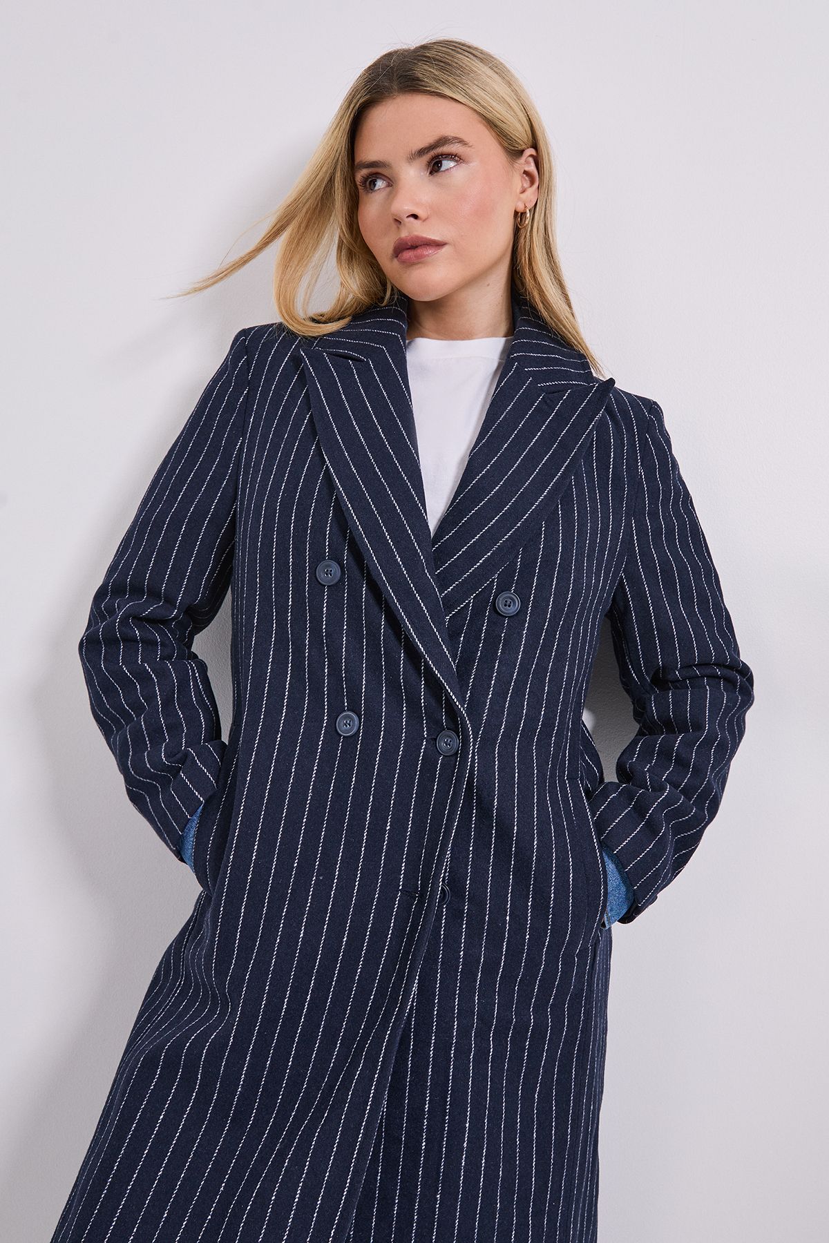 Dorothy Perkins Pinstripe Faux Wool Coat