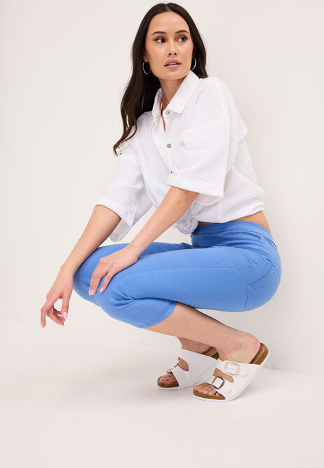 Womens Mid Blue Kate Cropped Jeggings