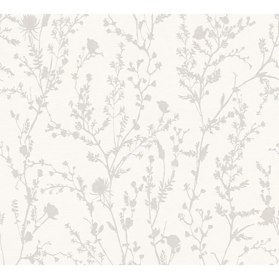 A.S. Cr&eacute;ation behang bloemen wit en grijs - 53 cm x 10.05 m