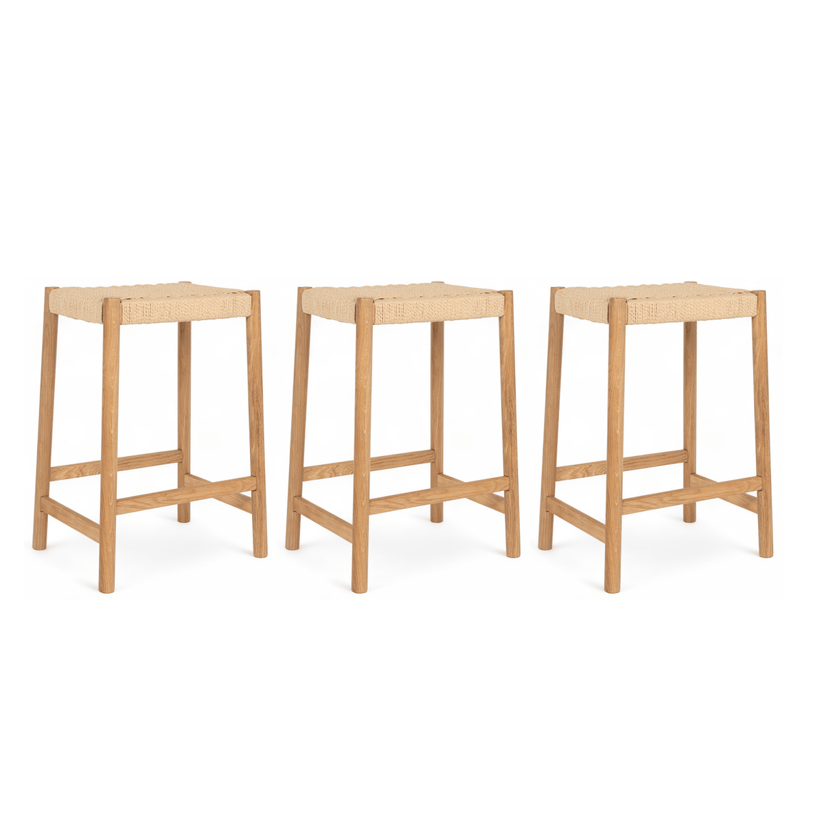 Furnhouse barkruk Ida - Natuurlijk eikenhout - Set van 3