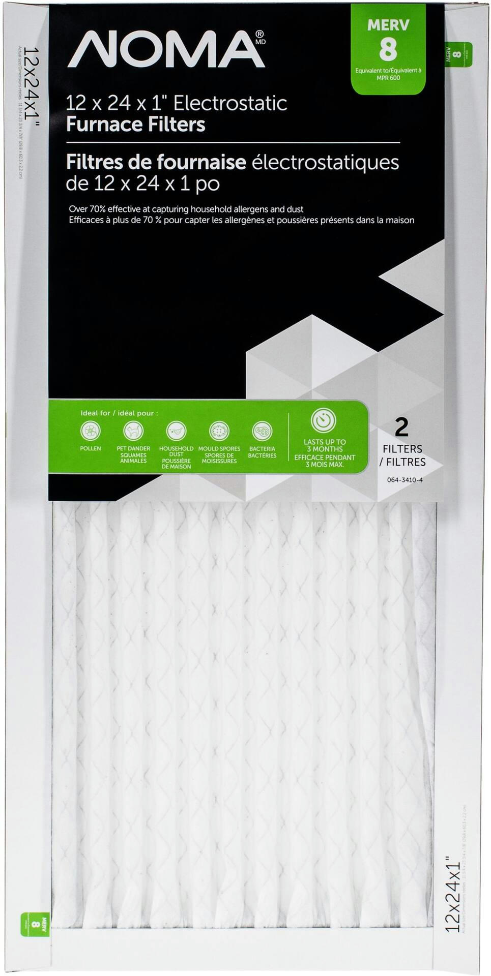 NOMA MERV 8 Furnace Air Filters, 12 x 24 x 1-in, 2-pk