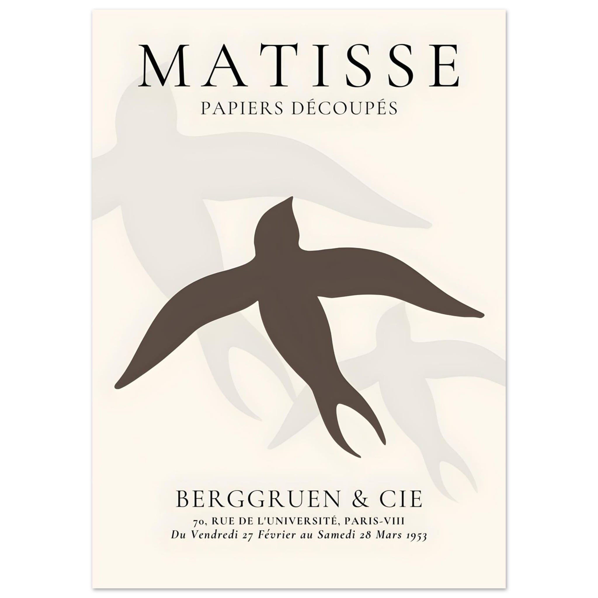Artfulprints Poster Matisse - Birds silhouettes  - 50x70 cm - Bruin