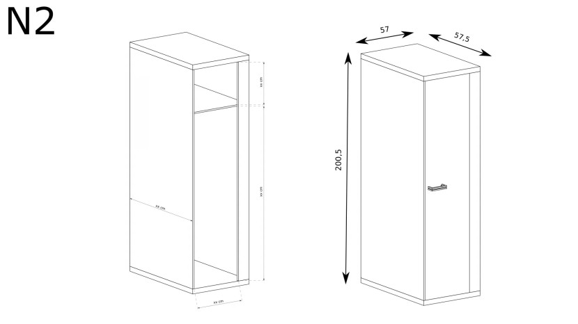 Szafa NATURAL DĄB RIBBECK Jednodrzwiowa Półka Wieszak Wąska 57 cm