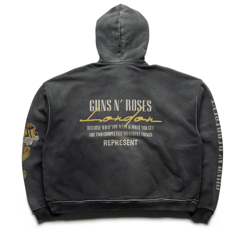 Guns N' Roses x Represent Cross Full Zip Hoodie - Stained Black