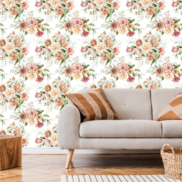 Tapeta Do Sypialni Delikatne Barwne Kwiaty