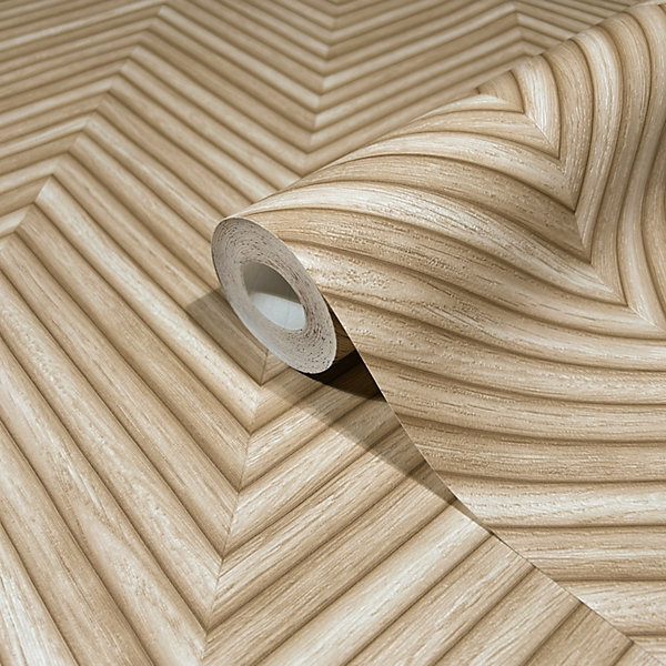 Papier peint vinyle intissé imitation chevron en bois L.1001 x l.53 cm