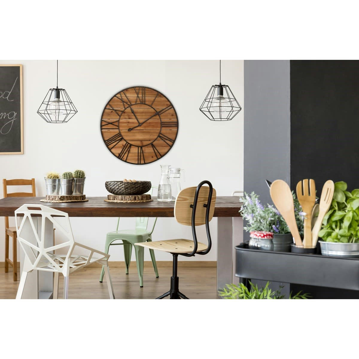 HORLOGE RONDE MÉTAL ET BOIS 90 CM - Horloge ronde métal et bois 90cm
