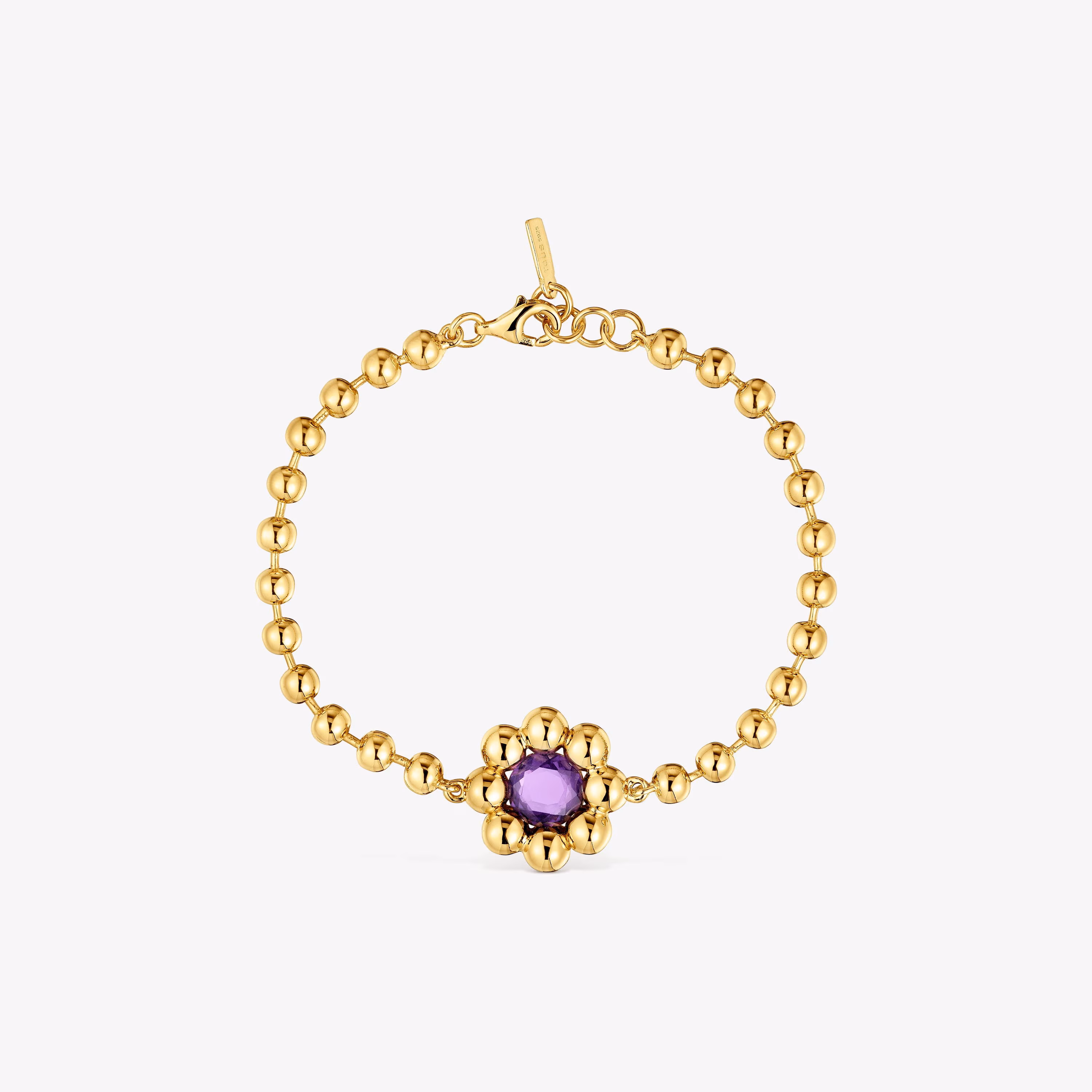 Pulsera cadena flor con baño de oro 18 kt sobre plata y amatista Sugar Party