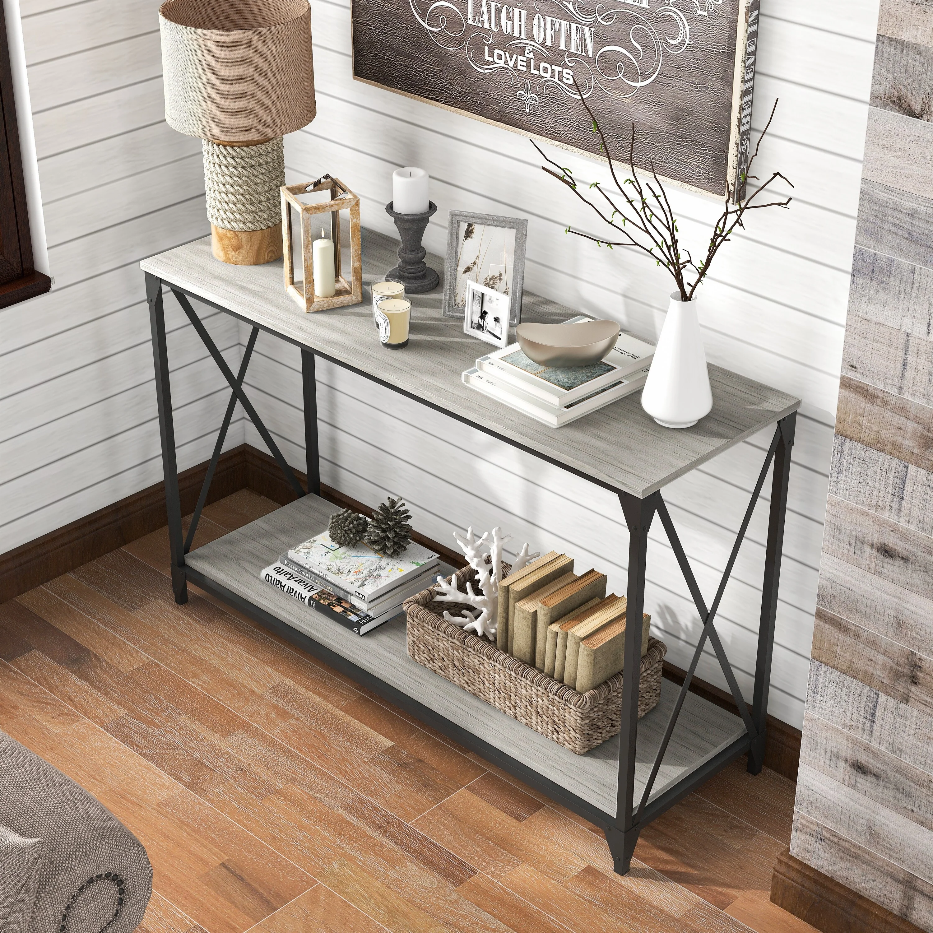Eltris Transitional Grey 47-inch Metal 1-Shelf Console Table by Furniture of America