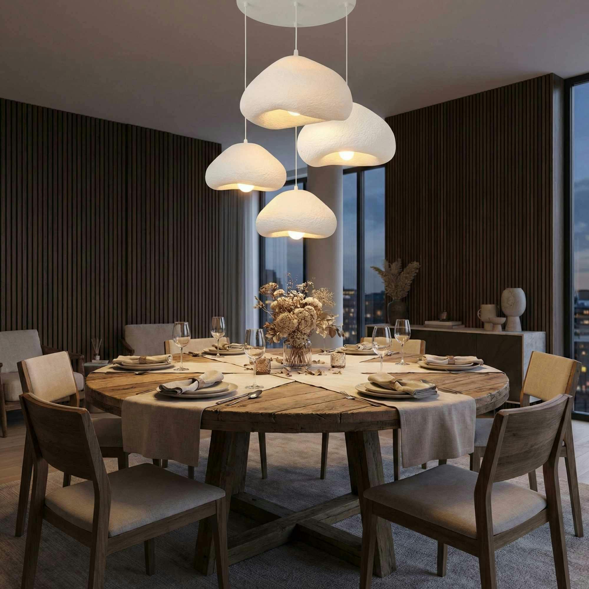Suspension blanche design organique 4 abat-jour 90 cm NOXIS
