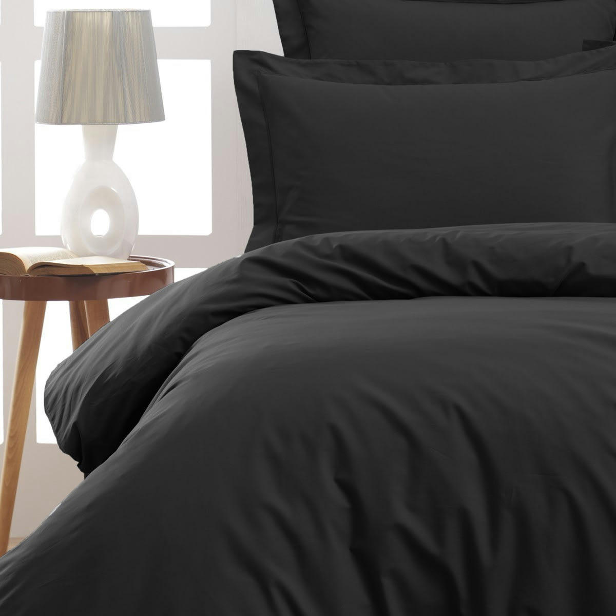 SOFT PERCALE - Drap plat en percale de coton  anthracite 180x290 cm