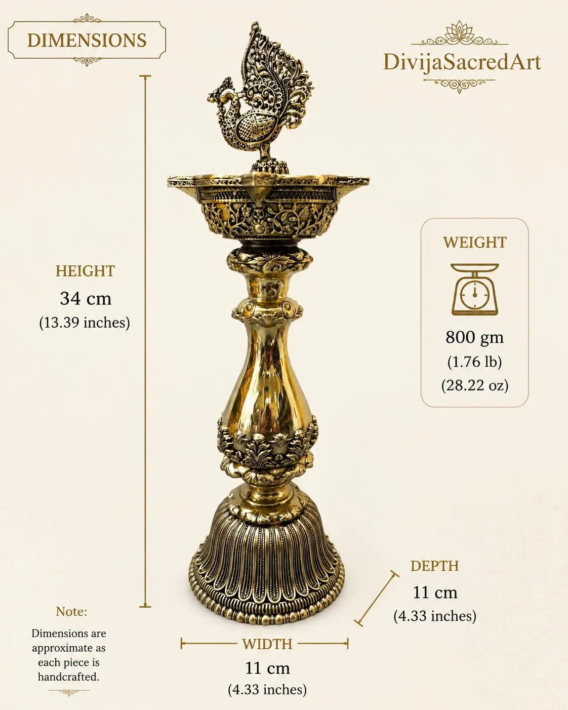 Brass Peacock Diya Oil Lamp | Traditional Indian Puja Decor, Home Temple Accent