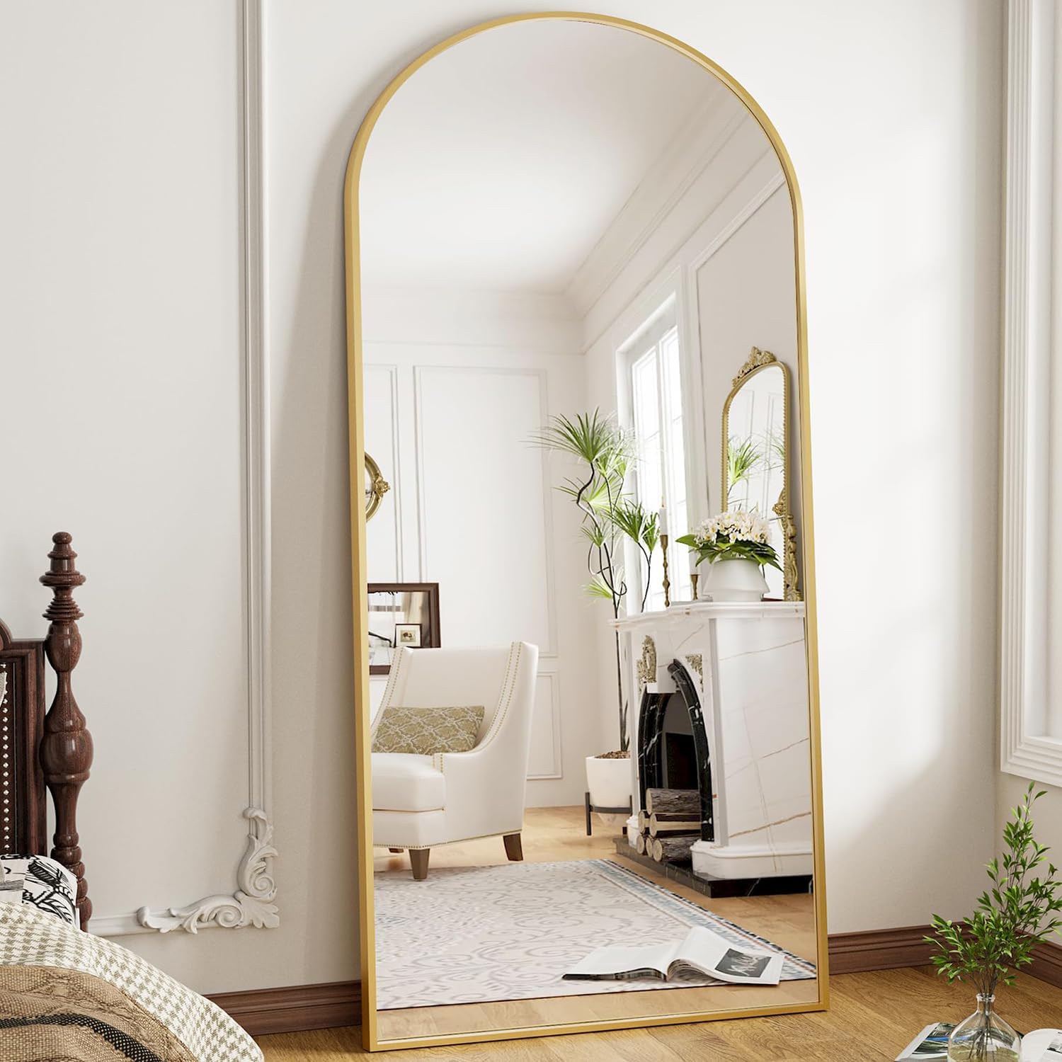 OGCAU 76x34 Arched Full Length Mirror, Hanging Leaning or Standing Full Body Mirror, Wall Mounted Mirror with Aluminum Frame for Living Room, Bedroom or Cloakroom (Gold)