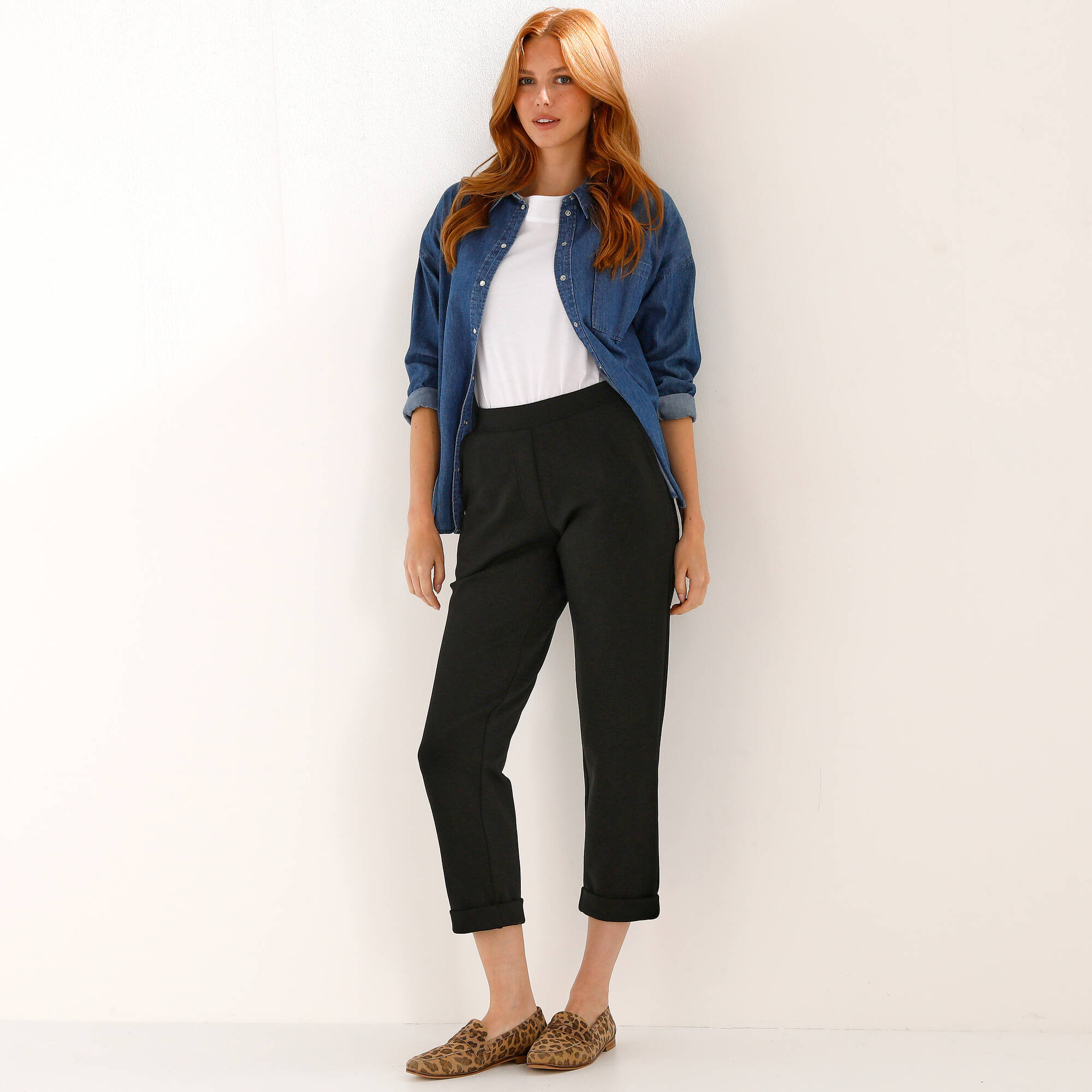 Pantalon 7/8ème à revers, en maille confort