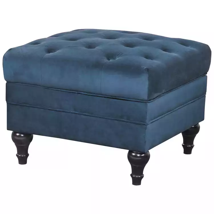 Habitat Chesterfield Velvet Storage Footstool - Blue