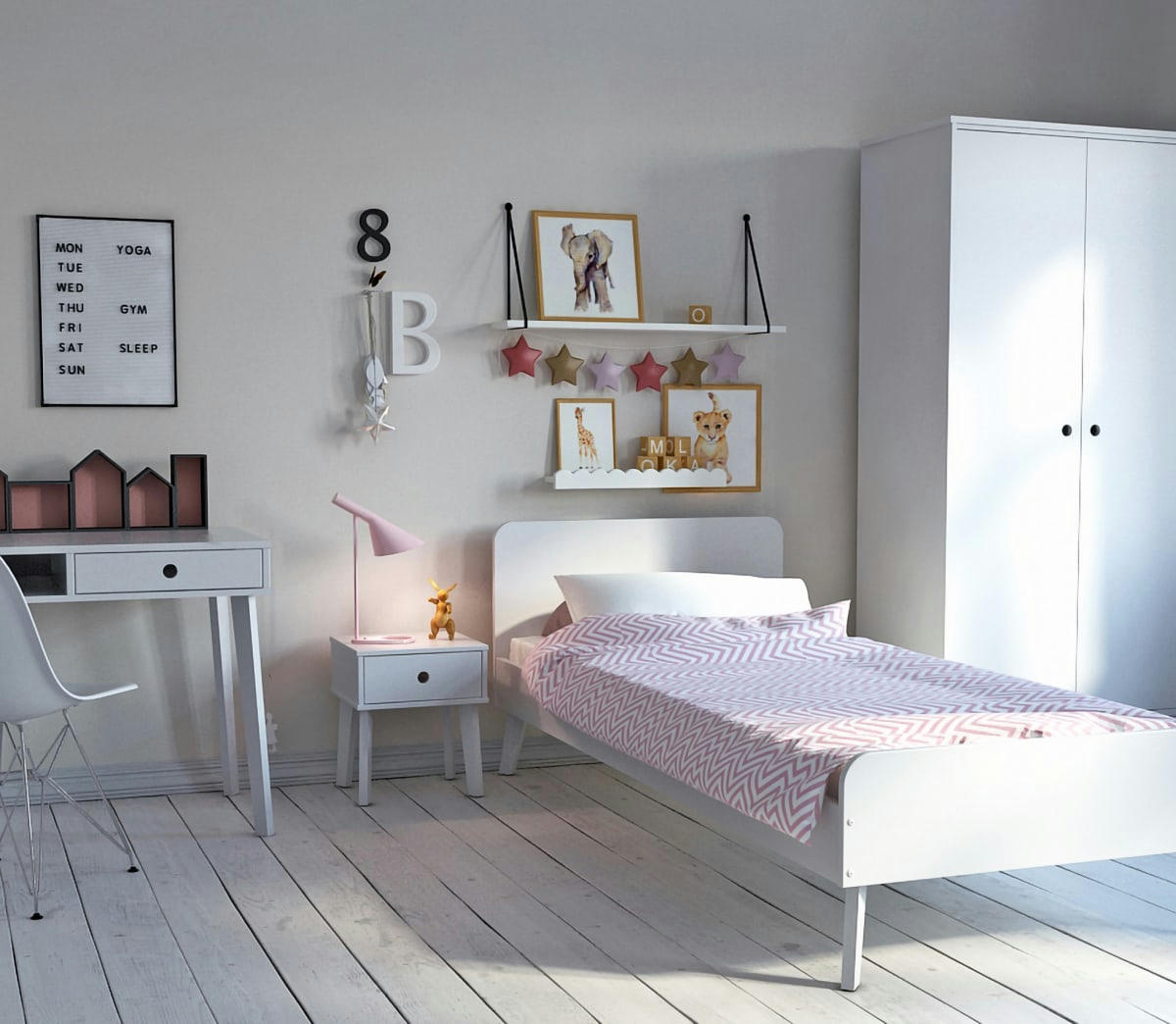 SASHA - Table de nuit enfant  blanc  effet bois   35x40