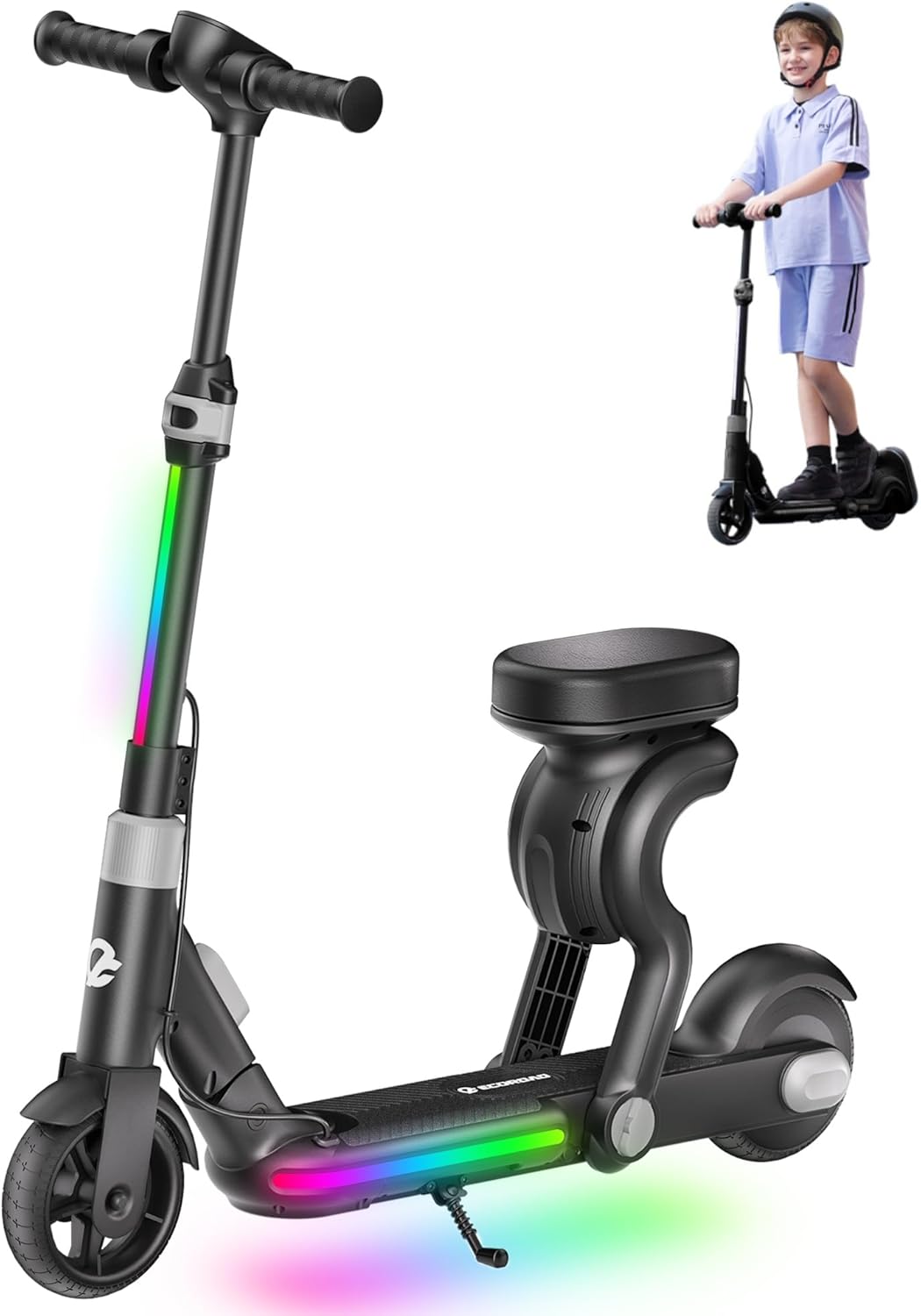 ECOROAD 2-in-1 Kids Electric Scooter EK8,200W Motor & 9 Miles Range,Up to 10 MPH,Dual Brake System,Bluetooth Music & Foldable & Adjustable Height, for Kids Ages 6-12(Black)