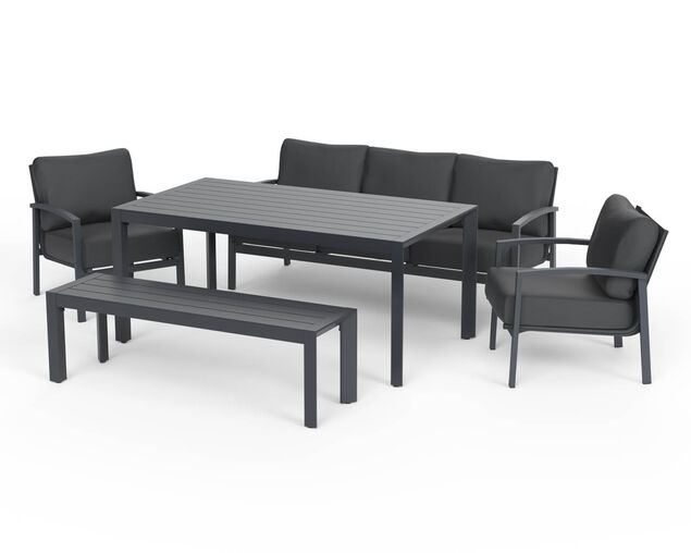 Jette 8 Seater Low Dining Setting Bundle - Gunmetal Grey