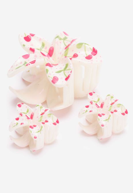 Womens 3pk White Cherry Mini Flower Hair Clips