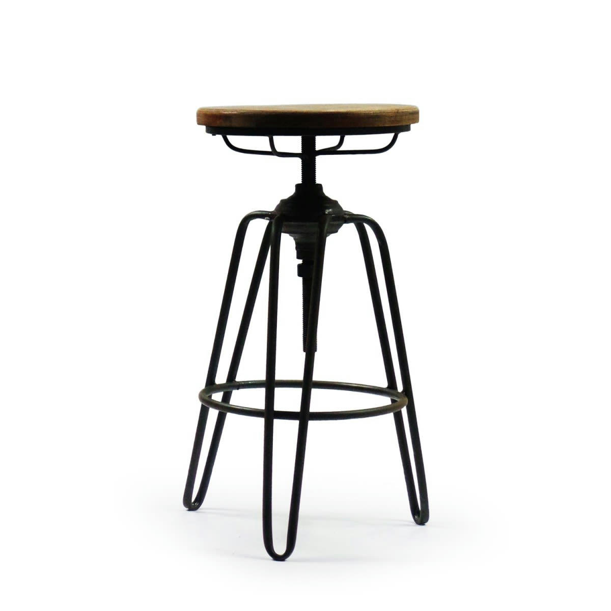 - Tabouret de bar style tabouret d'usine en métal noir et bois