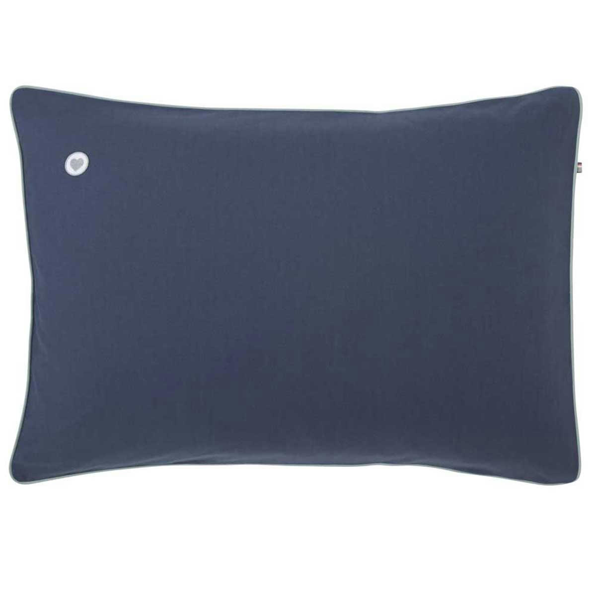 CŒUR BLEU - Taie d'oreiller unie en coton bio bleu nocturne 50x75