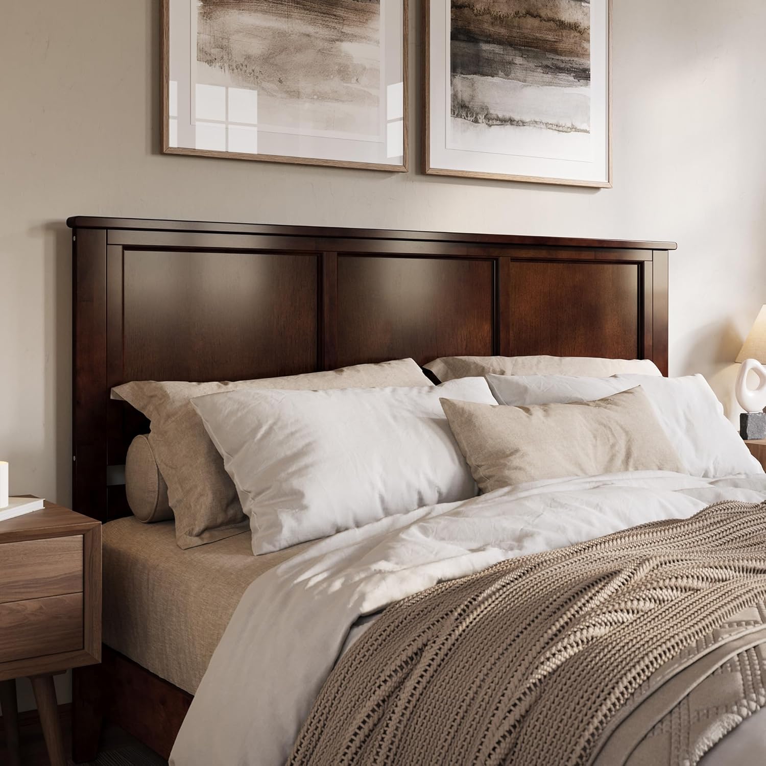 AFI, Madison King Solid Wood Panel Headboard, Walnut