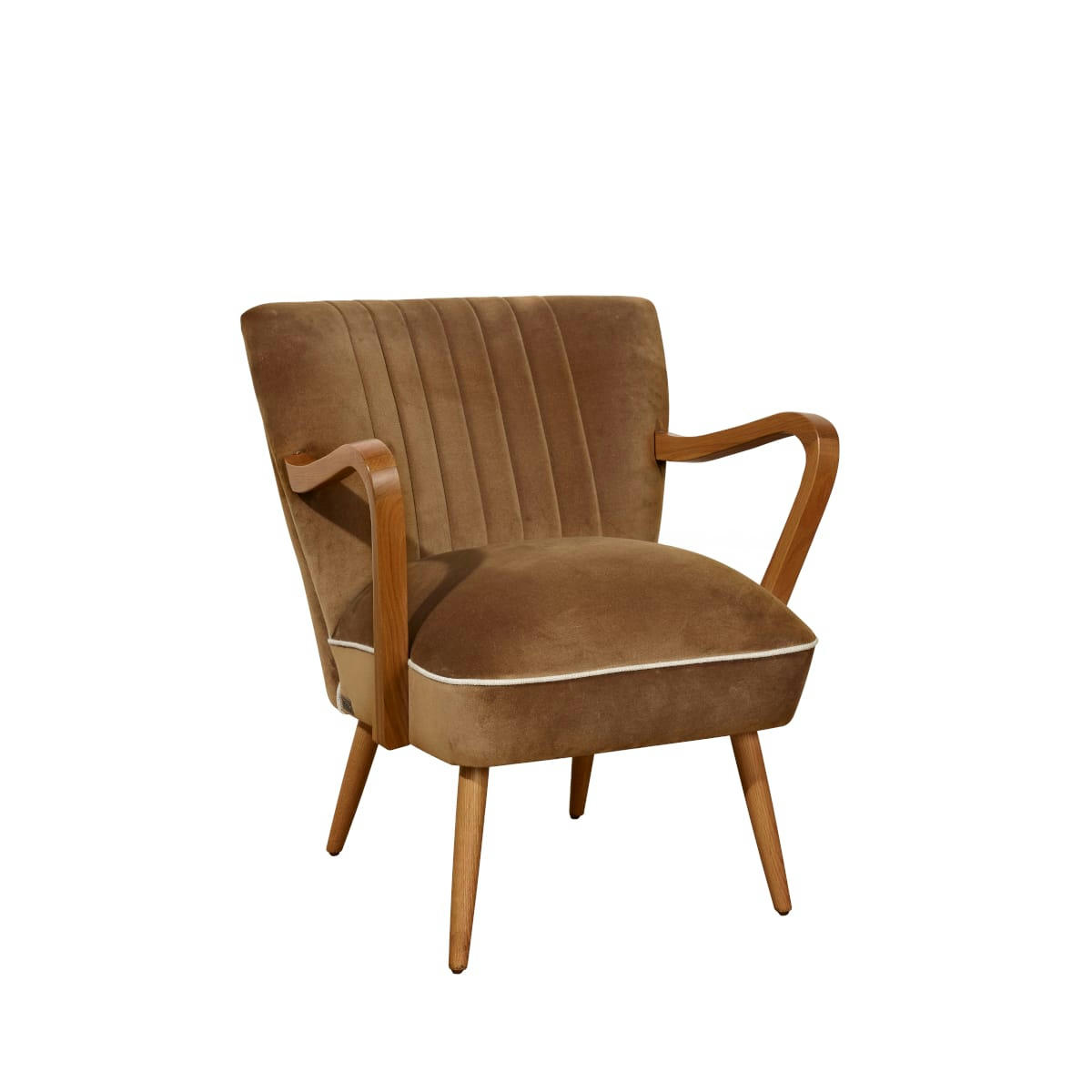 SIXTY - Fauteuil vintage en chêne et velours camel