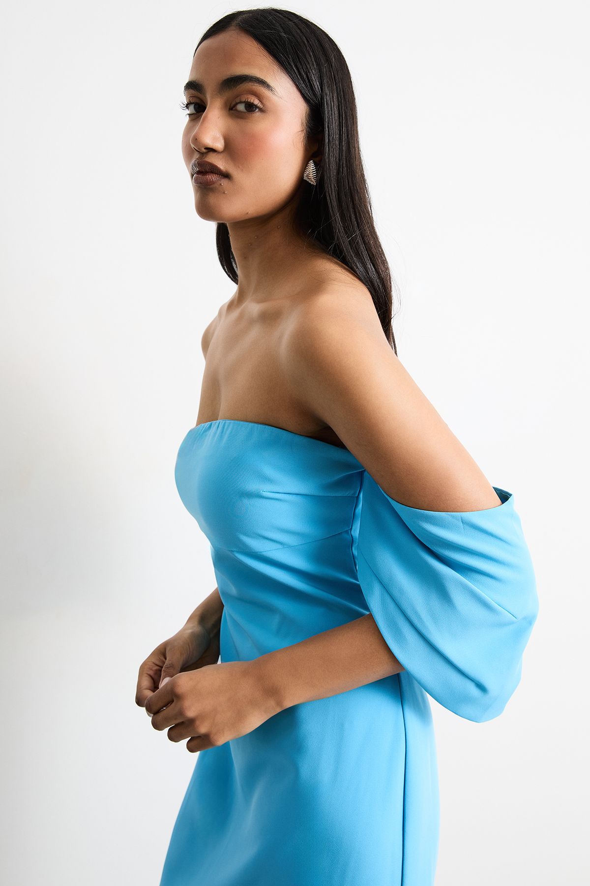 Warehouse Stretch Crepe Bardot Column Midi Dress