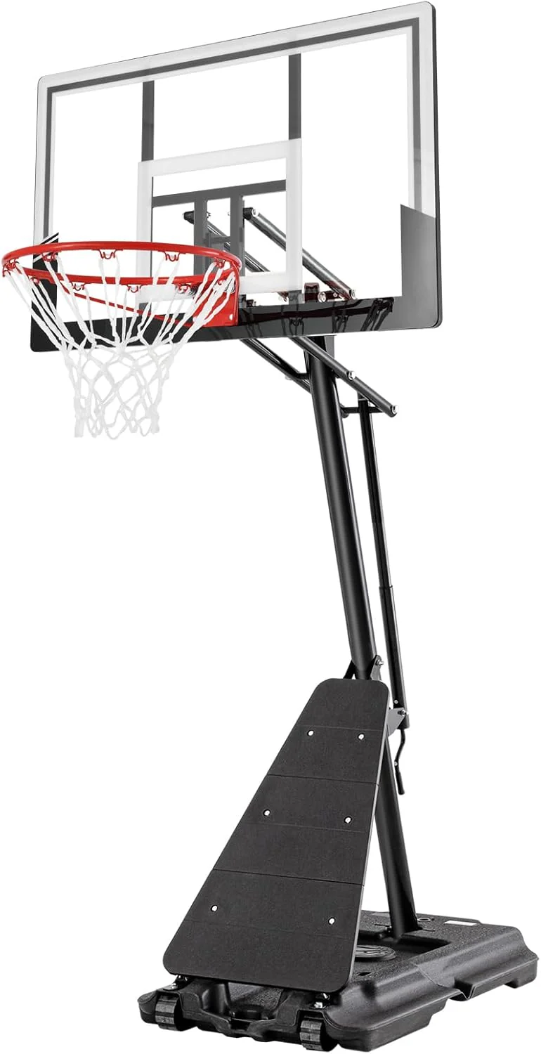 Basketball Hoop 48 Inch Backboard Portable Basketball Hoop Outdoor,5.3-10ft Stepless Regulation Crank Adjust Basketball Goal System(48 inch Backboard/Black Backboard Hoop)