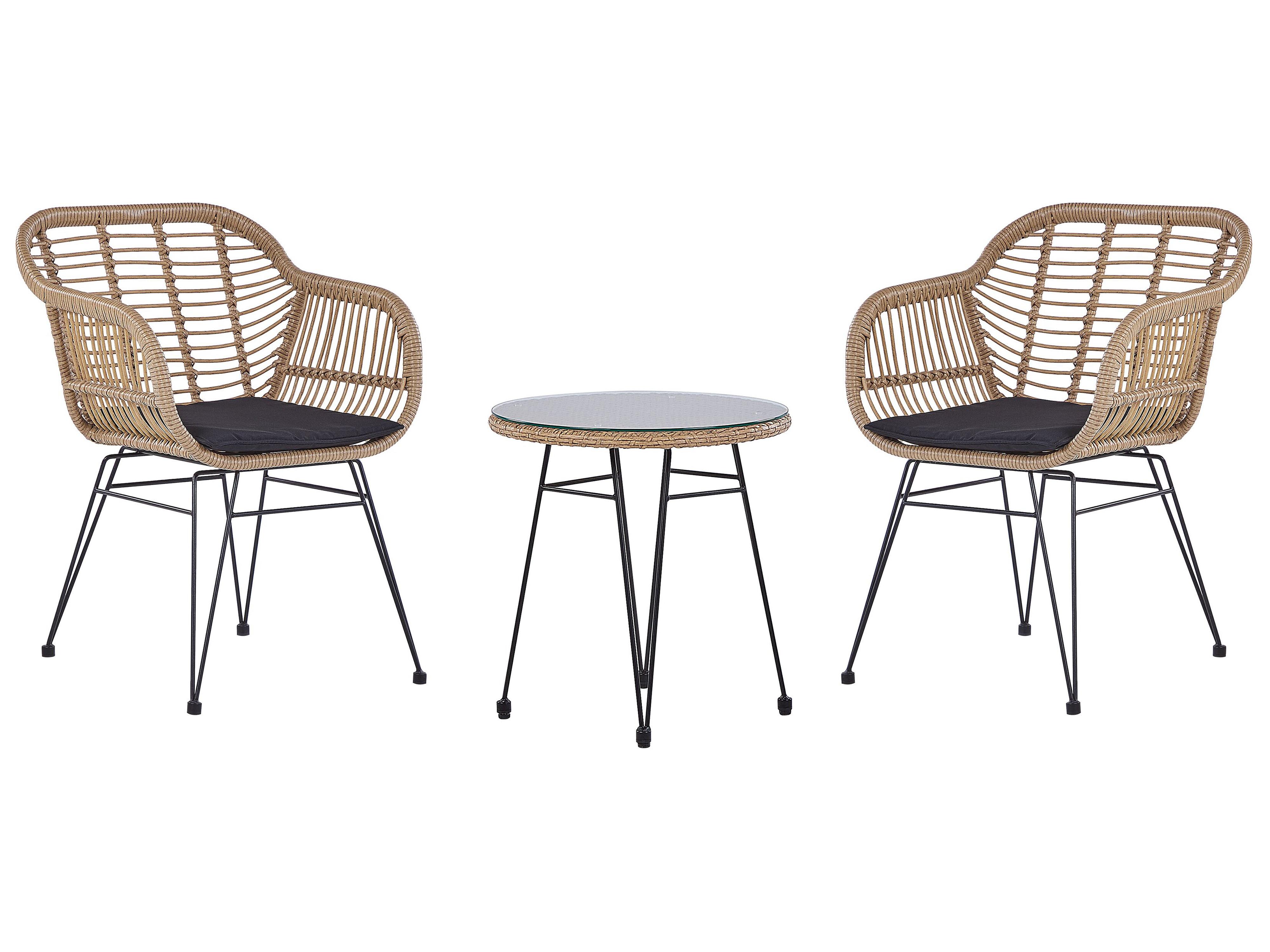 Bistro Set with Cushions TROPEA II PE Rattan Natural