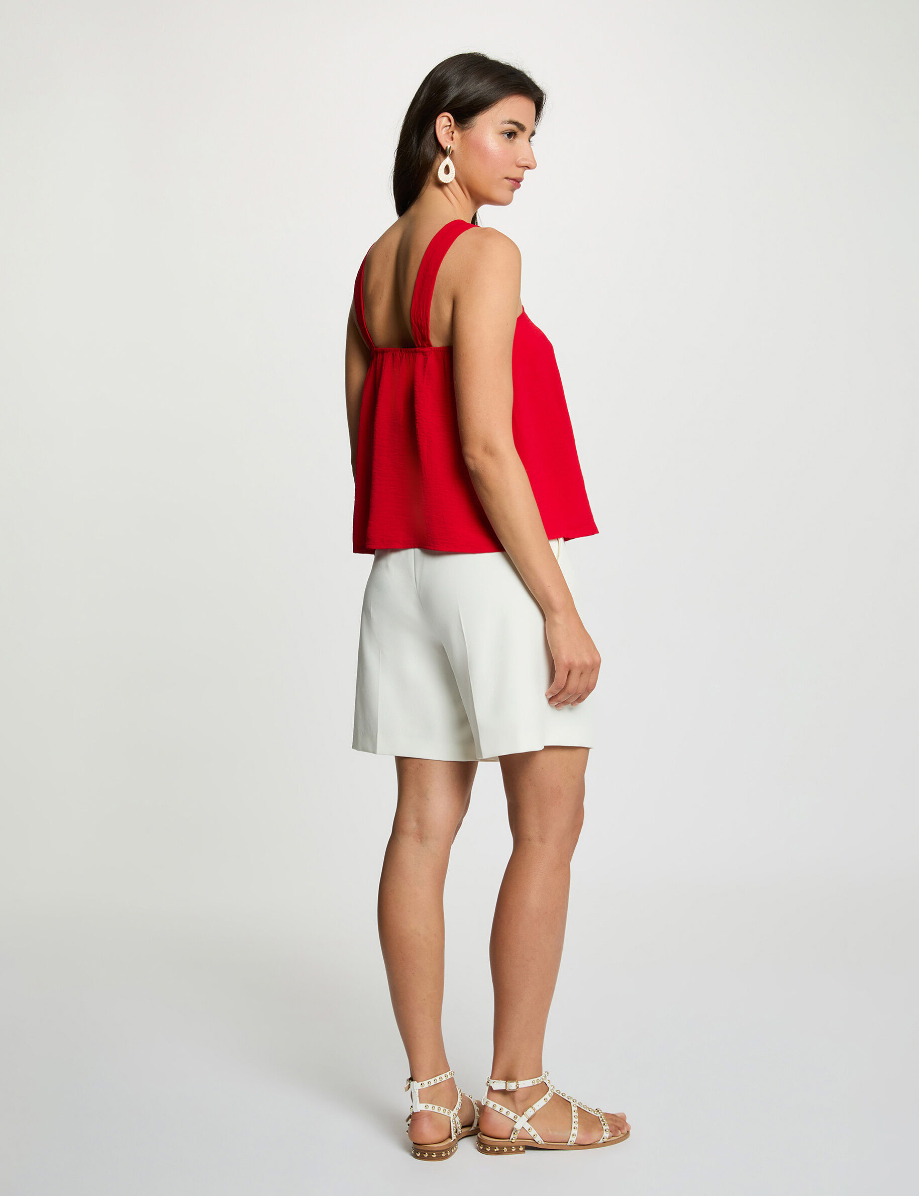 Pleated High Neck Top Red Women
