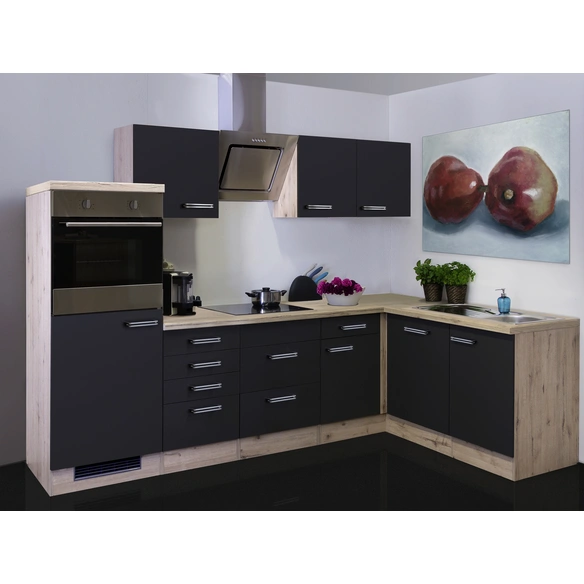 Winkelküche, mit E-Geräten, Gesamtbreite: 280 cm, Arbeitsplatte mit High Pressure Laminate (HPL)