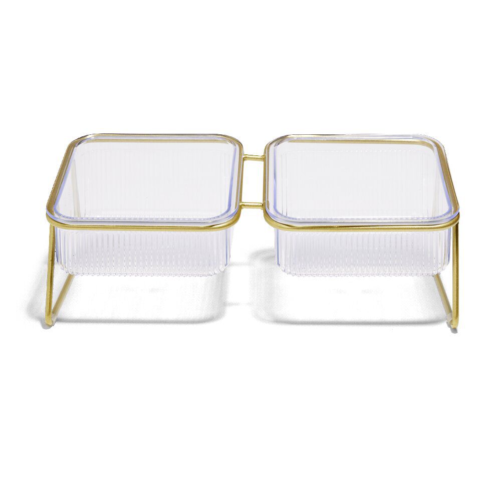 Gamelle double pour chat support métal doré