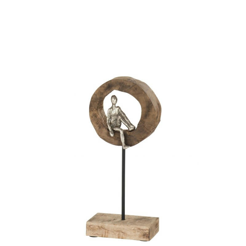 CERCLE - Personnage pensif haut bois manguier/alu H39cm