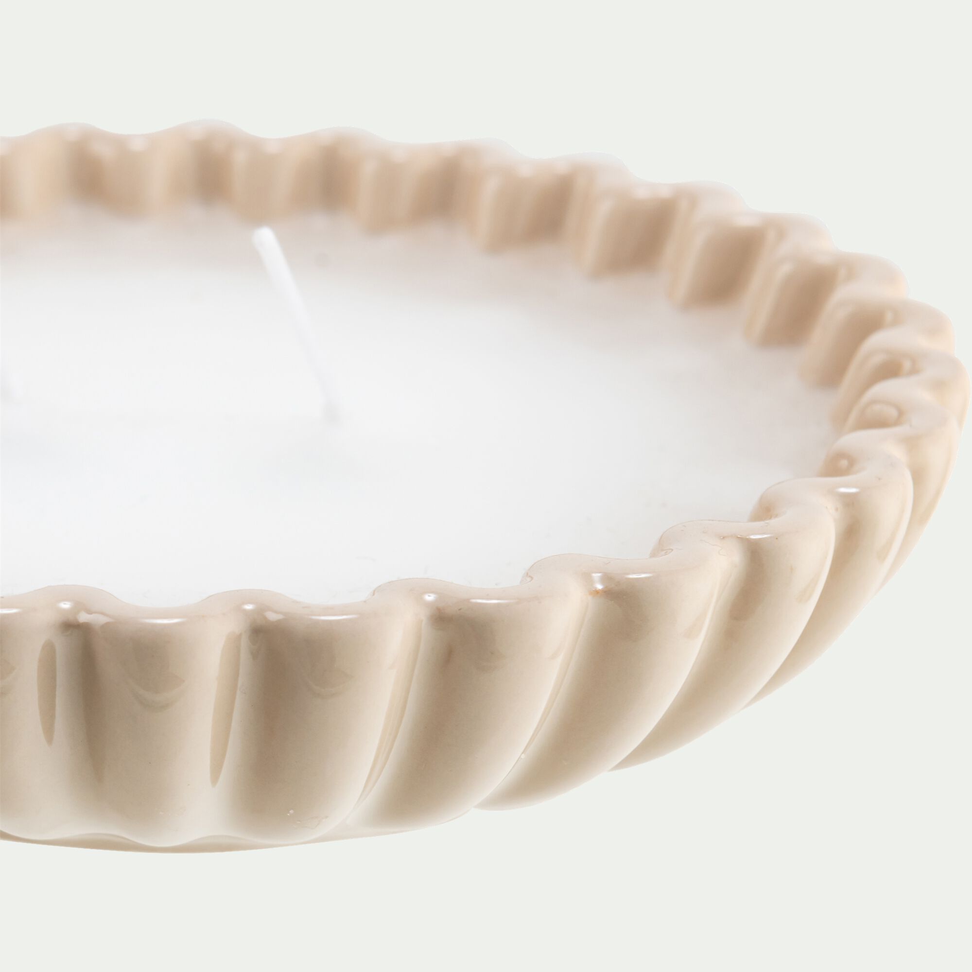 DELYO - Bougie pot en céramique D14,5xH3,5cm - blanc écru