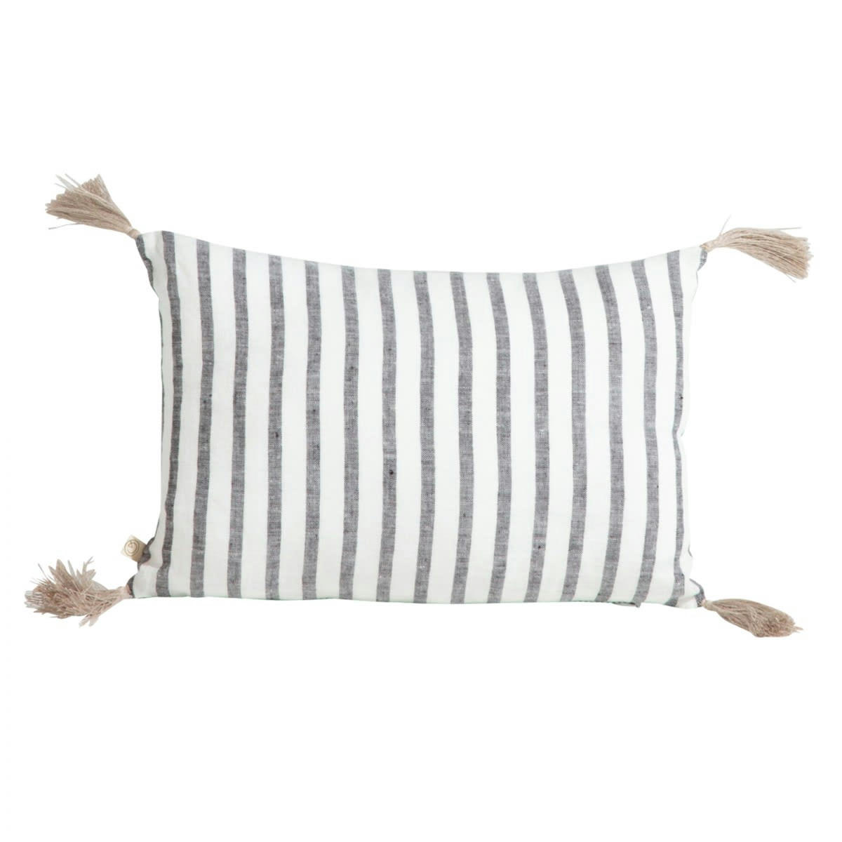 LES ESSENTIELS - Housse de coussin en lin lavé rayé noir/crème25x35