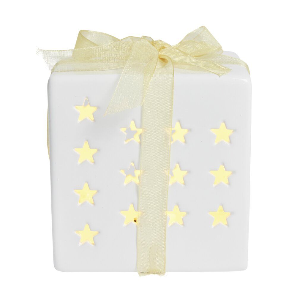 Cadeau lumineux déco No&euml;l 1LED céramique blanc H10cm