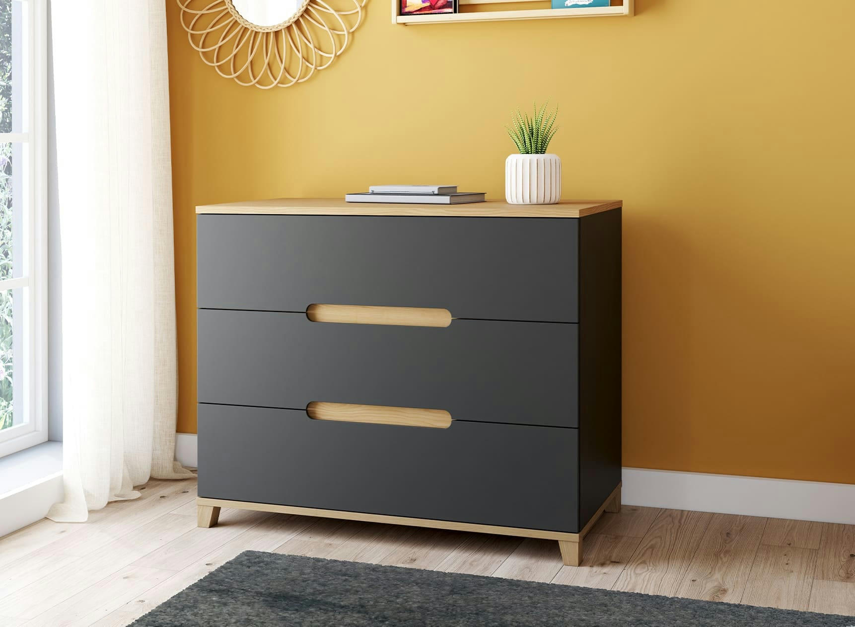 ALBI - Commode 3 tiroirs Ardoise et Chêne