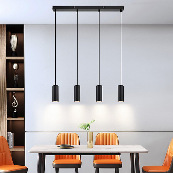 NETTLIFE Suspension métal noir diamètre 60 cm GU10 4 flammes salon industriel salle à manger lampe moderne pour intérieur