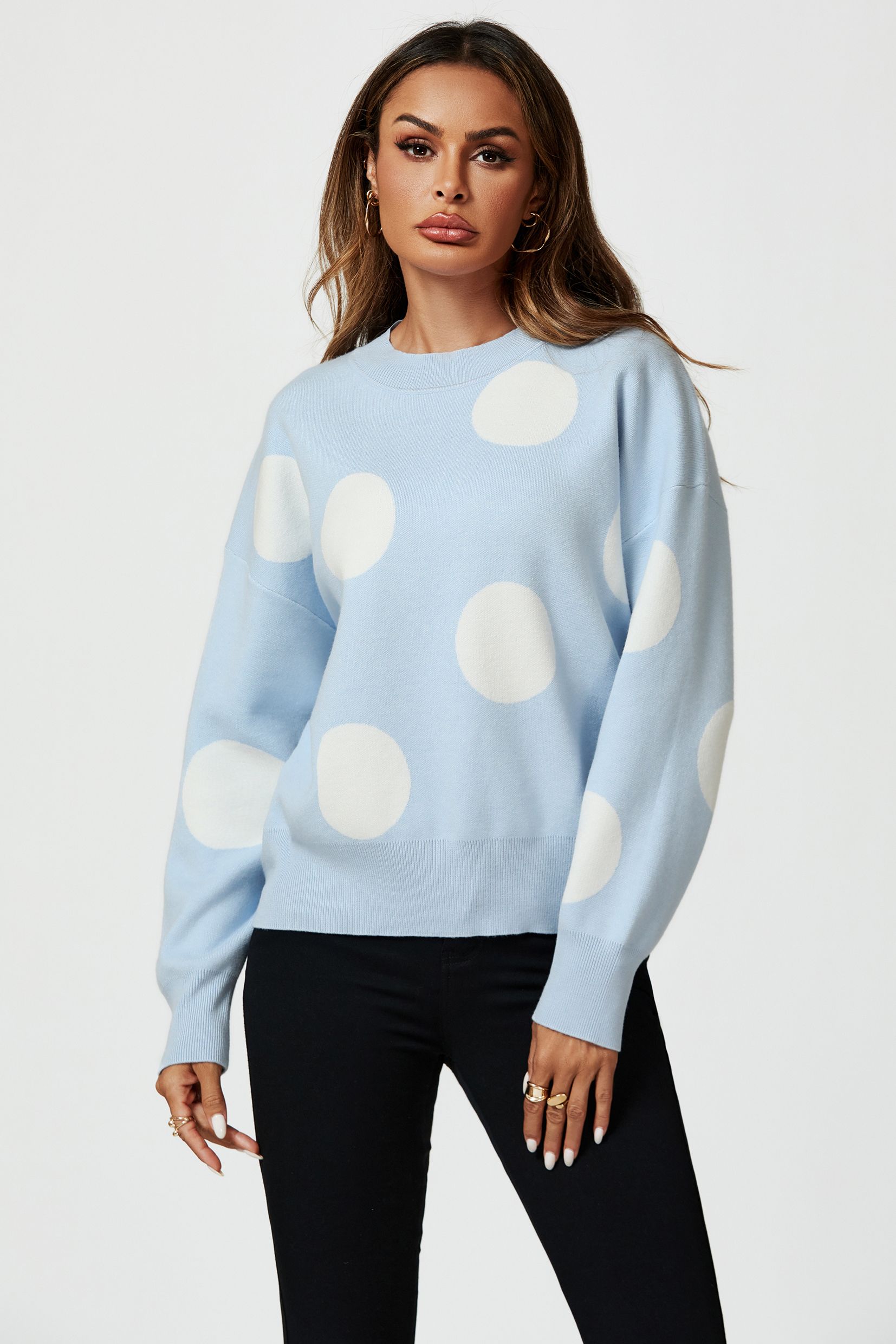 FS Collection Dot Pattern Knitted Jumper In Blue