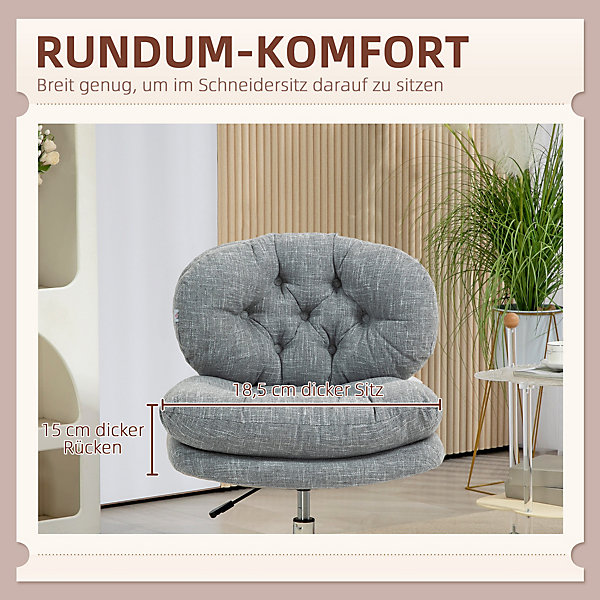 Fauteuil de Bureau Ergonomique - Chaise de Bureau Pivotante avec Fonction Bascule et Réglage Hauteur, Polyester Gris, 65x65x94 cm