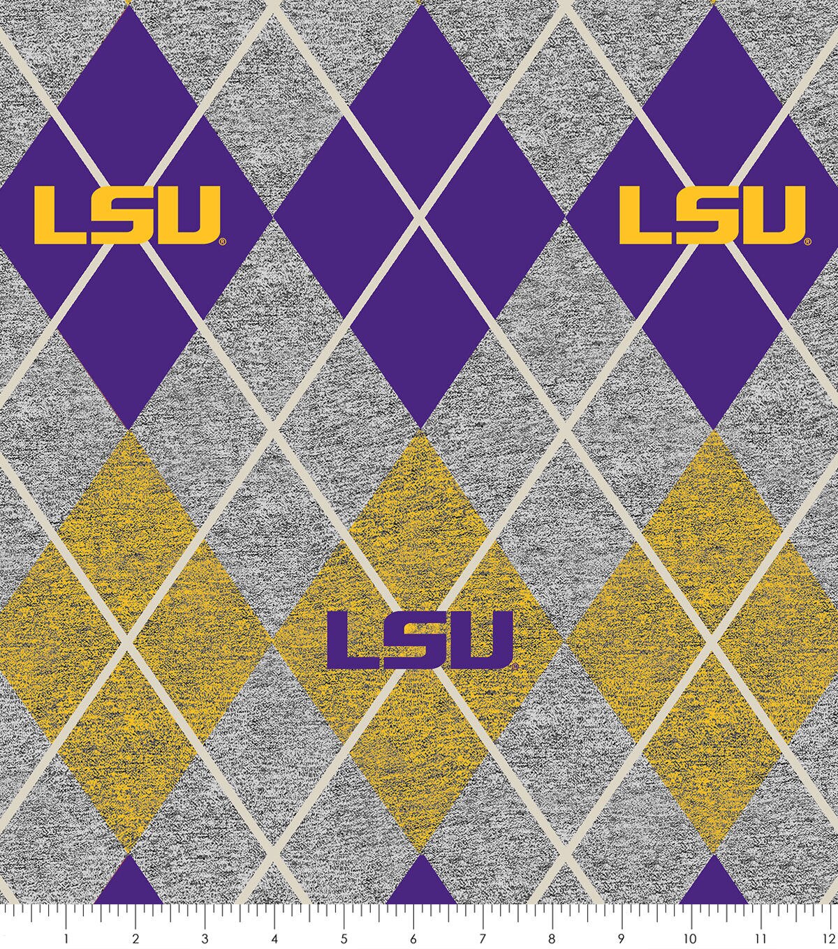 Louisiana State University Fleece Fabric Heather Argyle