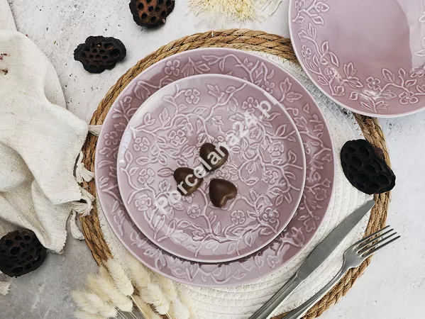 Komplet talerzy na 6 osób (18 el) Lubiana - Hanami Pudrowy Róż