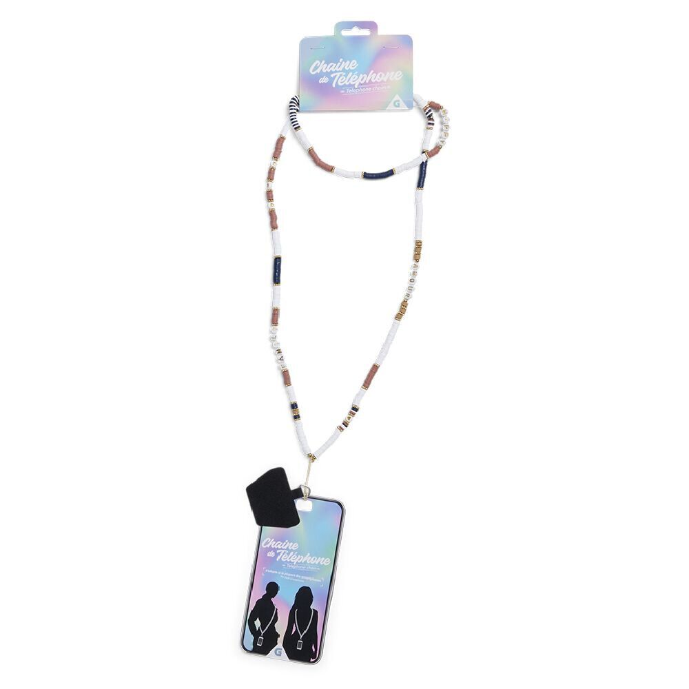 Bijou chaÎne de téléphone perles en plastique multicolore L120cm