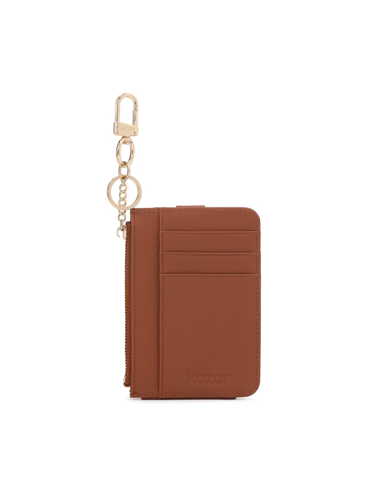 Compact leather wallet with carabiner