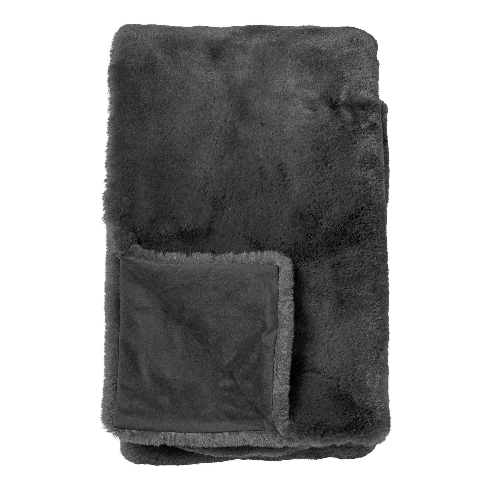 ZINZI - plaid 140x180 cm - bontlook - effen kleur - Charcoal Gray - antraciet