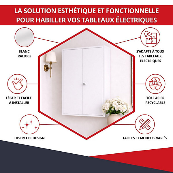 Coffret d'habillage ATOLE en acier avec clé pour tableaux électriques double - H 54 x L 58,5 x P 16 cm - Réf. RCH2T516GSS